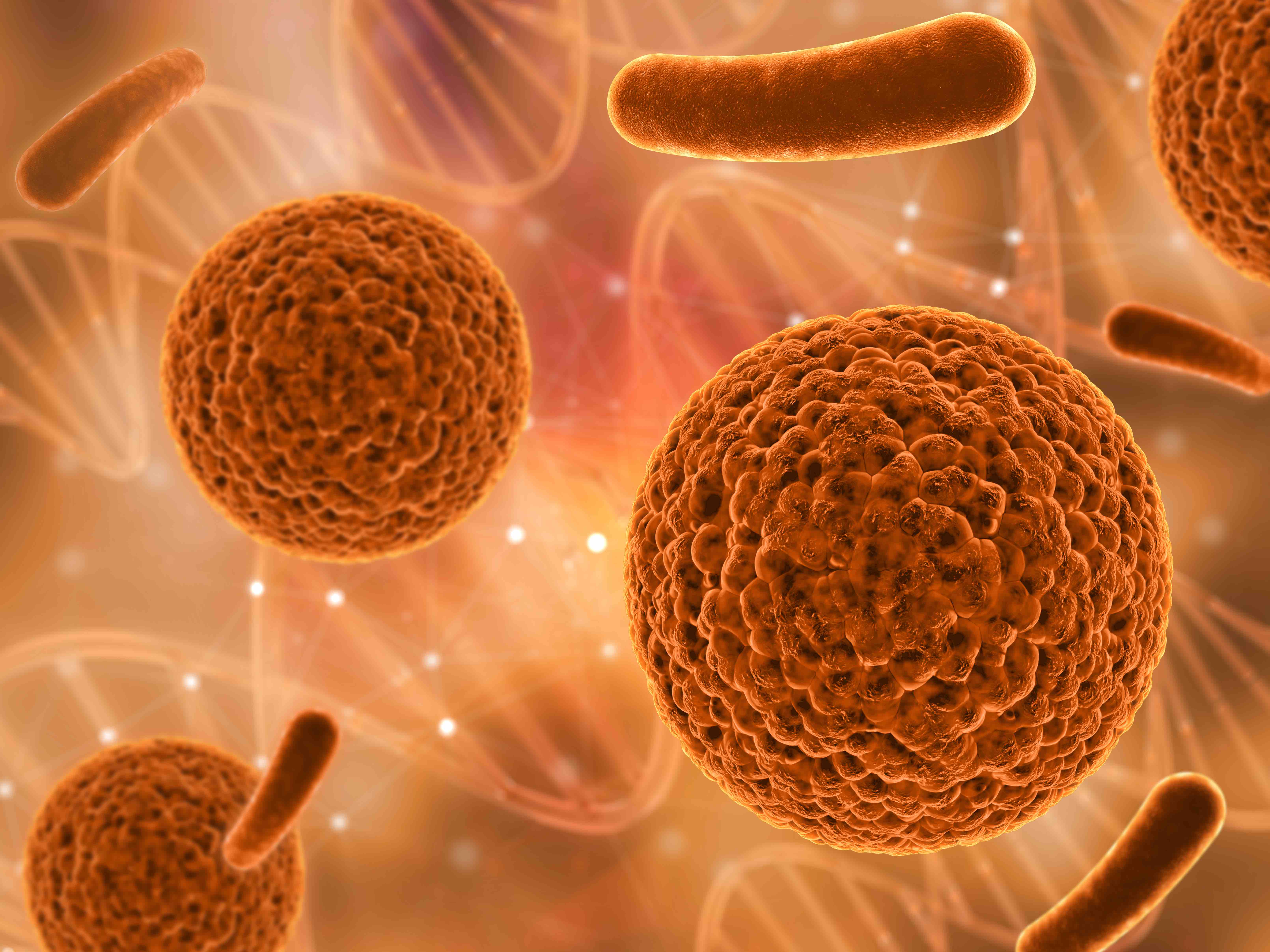 3D render of a medical background with various virus cells